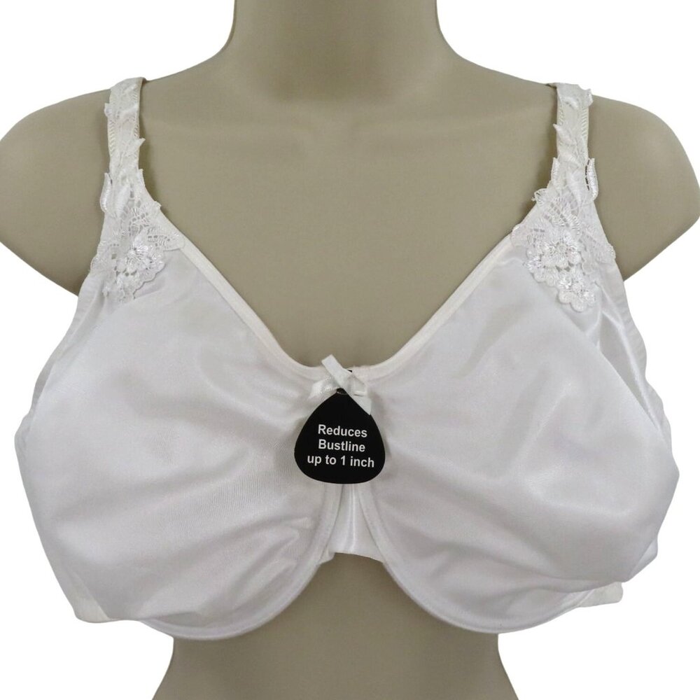 Enchanted 44DD Minimizer Bra 537111White Applique Flowers Underwire Unlined NEW